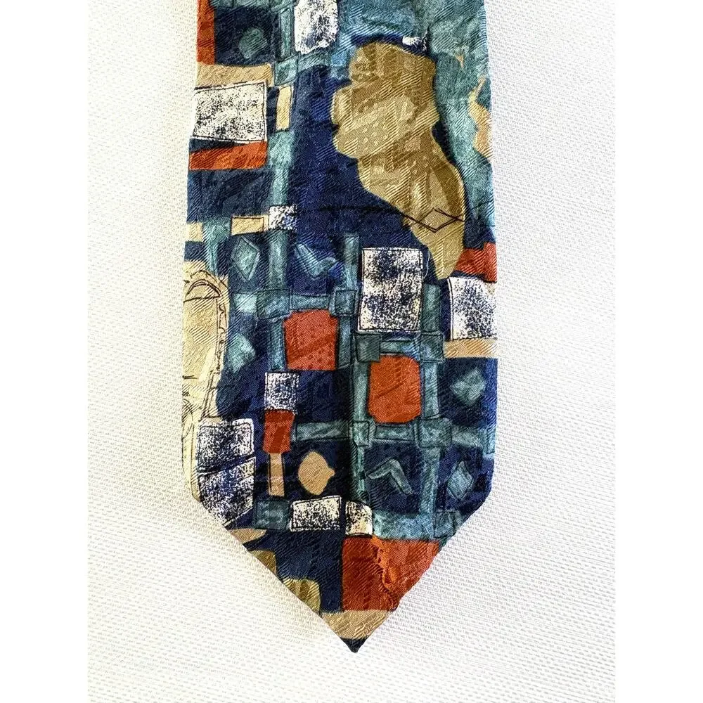Structure made in Italy 100% silk tie multi-color abstract patterned 1990s
